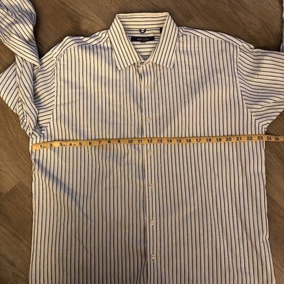 KENNETH COLE- REACTION MENS WHITE/BLUE STRIPE LONG SLEEVE BUTTON DOWN NECK 17.5 - Picture 4 of 6